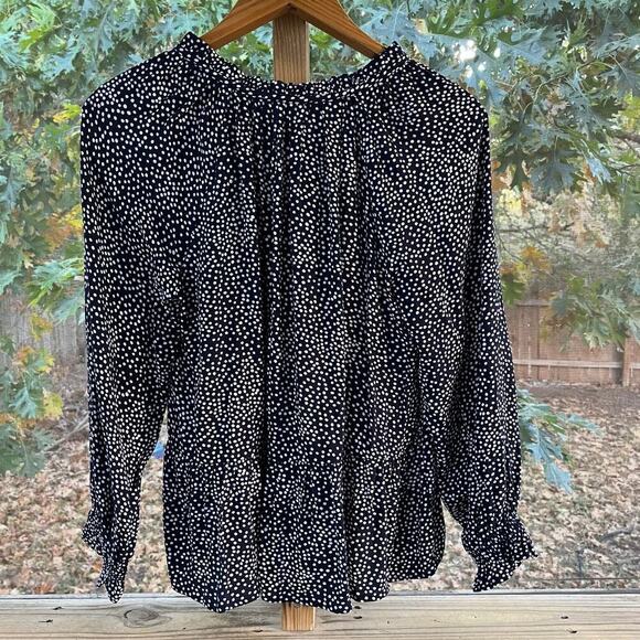 LOFT Dotted Peplum Back Blouse Navy And White Size S. NEW - Picture 2 of 7